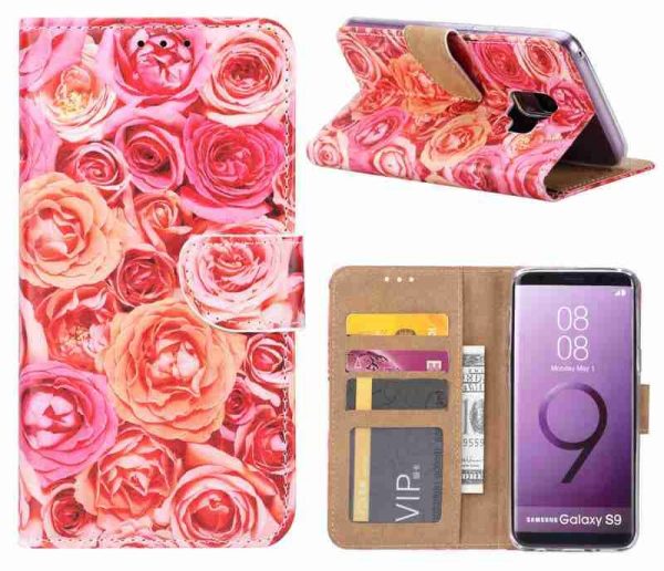 City hoesje - Samsung S9 - Bookcase incl. Pasjeshouder Roze Rozen