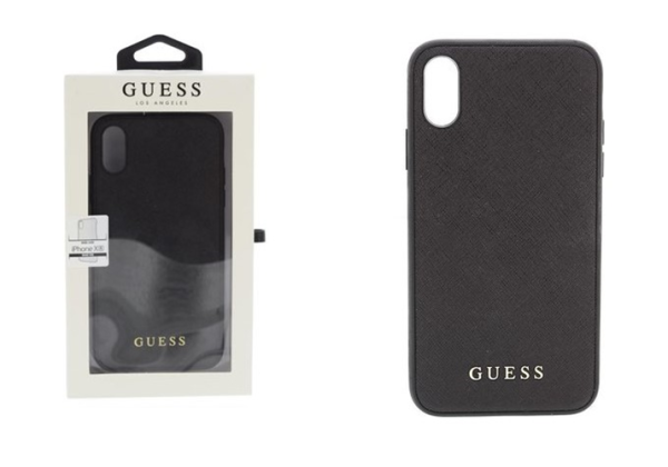 GUESS - Goud logo Backcover Zwart - iPhone XR