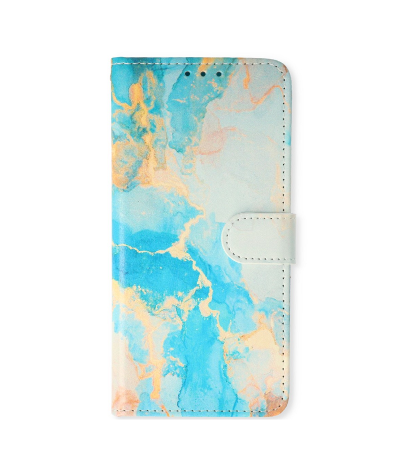 Samsung-S23 Ultra-Bookcase Print-Marmer Blauw-Goud-2-Cityhoesje.nl