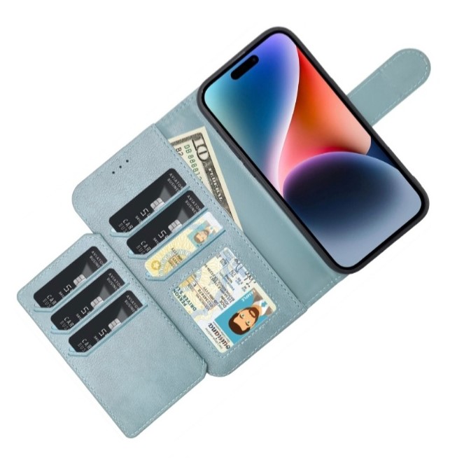 Iphone 13 Pro-bookcase-6 Pasje Magnetic 2in1-Turquoise-4-Cityhoesje.nl