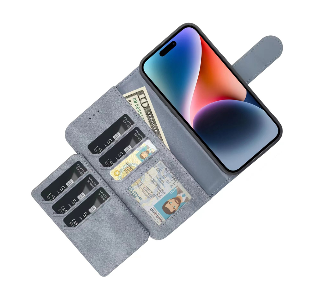 Casemania - Bookcase iPhone 14 Plus-15 Plus - 2 in 1 - incl. Pasjeshouder - Grijs - Afbeelding 3
