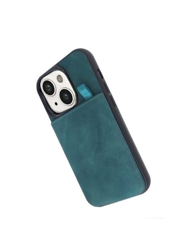 CaseMania - Backcover iPhone 14 Plus-15Plus - Suede Card -incl-3 pasjes - Groen