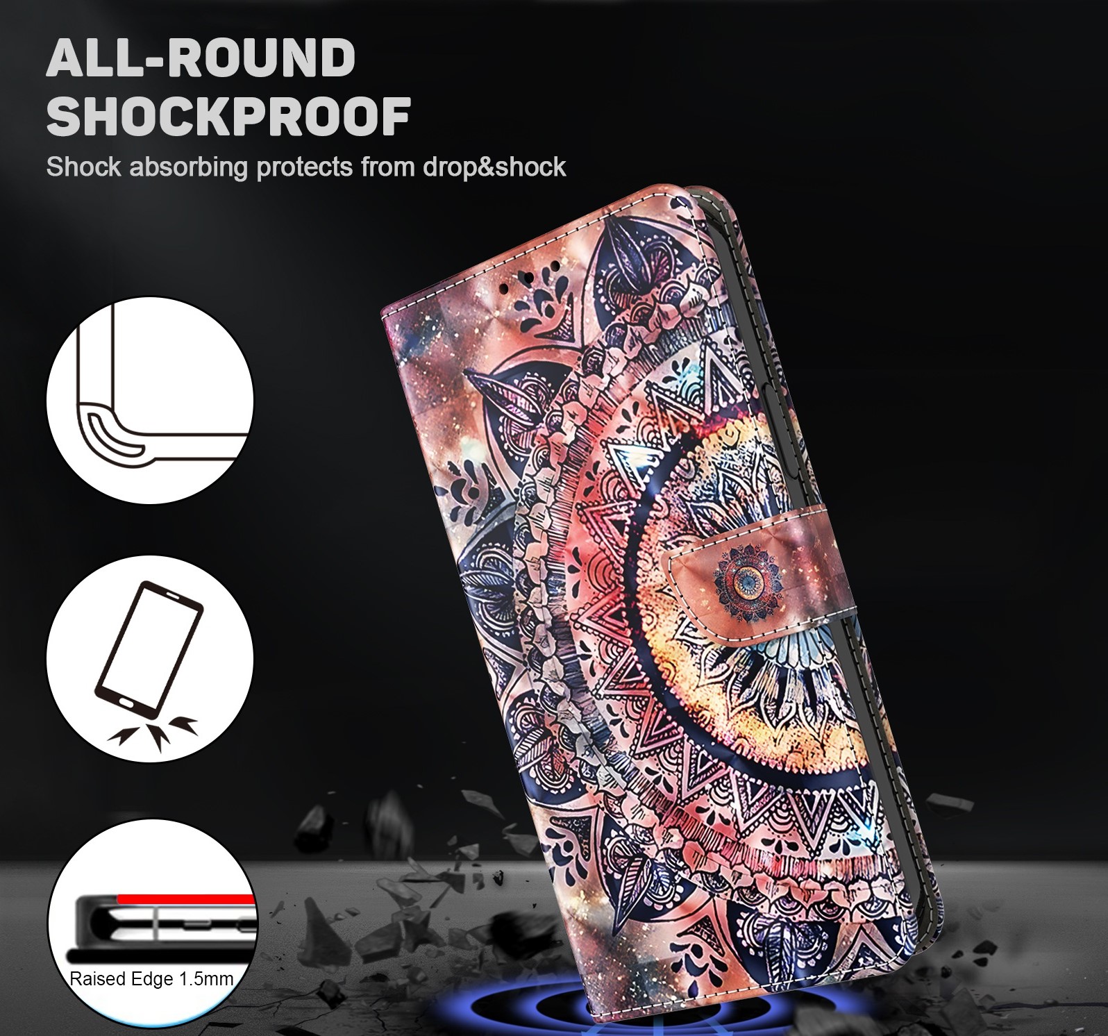 Iphone X-XS-Bookcase-Print-Colorful Mandalas-6-Cityhoesje.nl