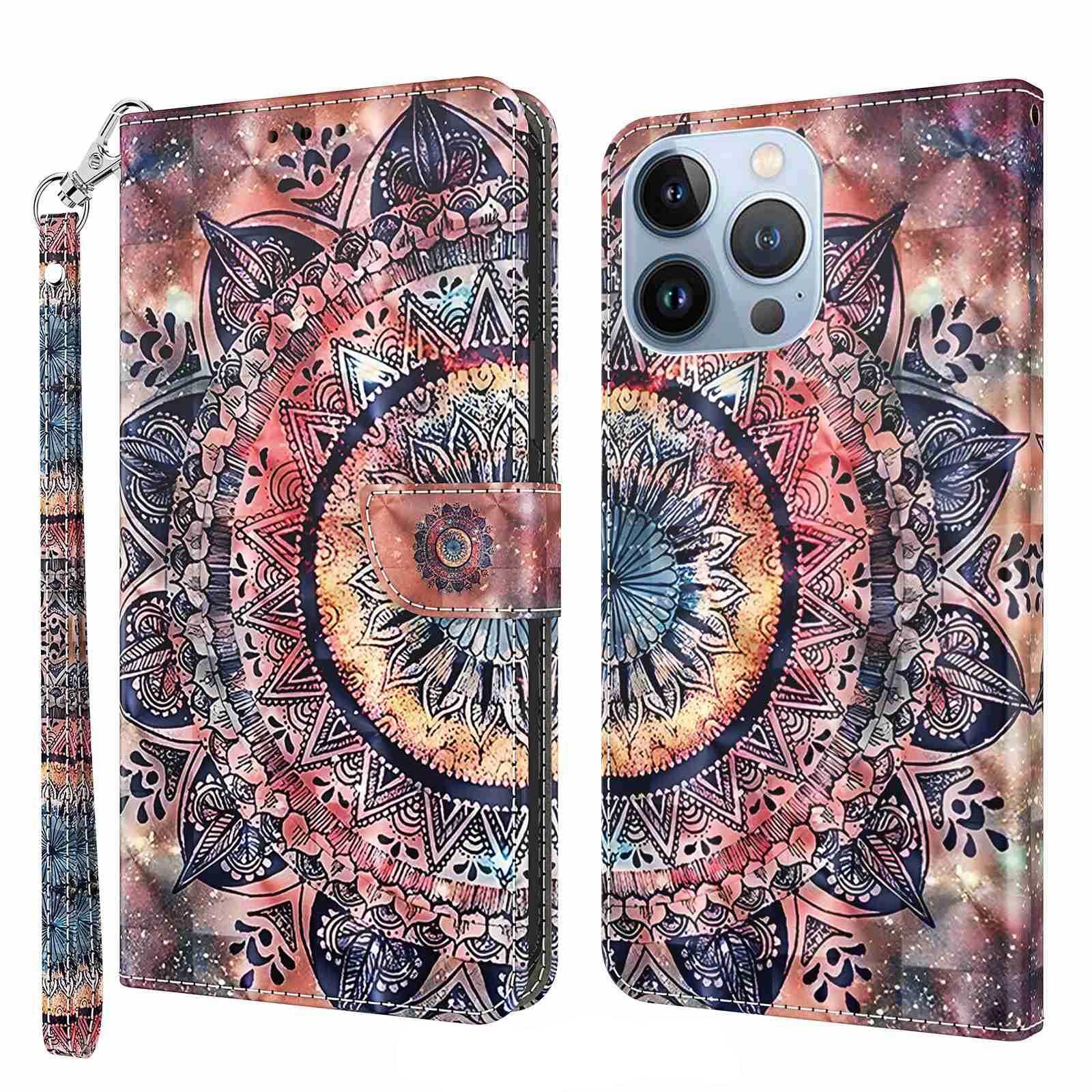 Iphone14-Pro-Bookcase-Print-Colorful Mandalas-1-Cityhoesje.nl