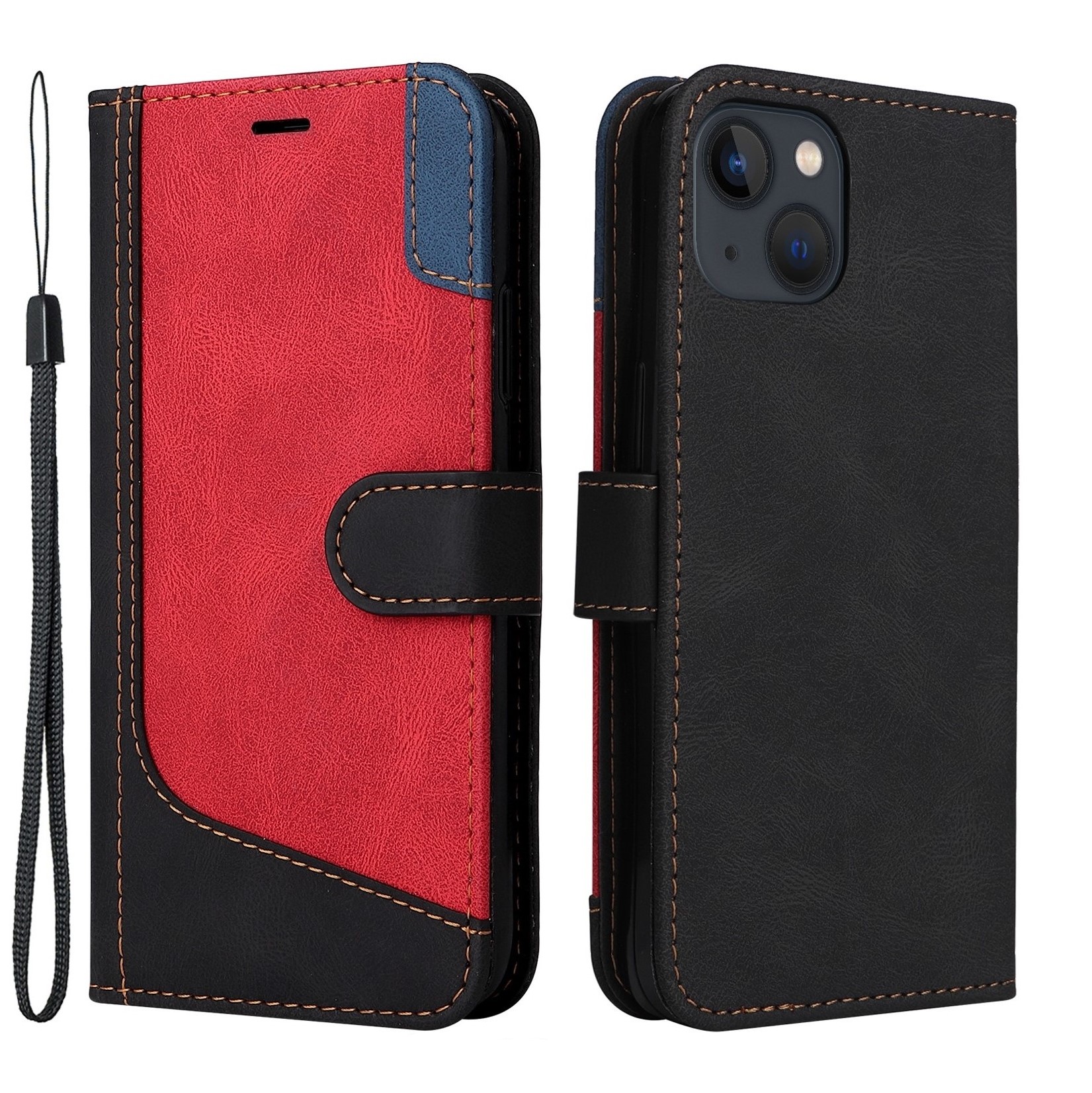PU Leather-Bookcase-IPhone 15-Zwart-Rood-1-Cityhoesje.nl