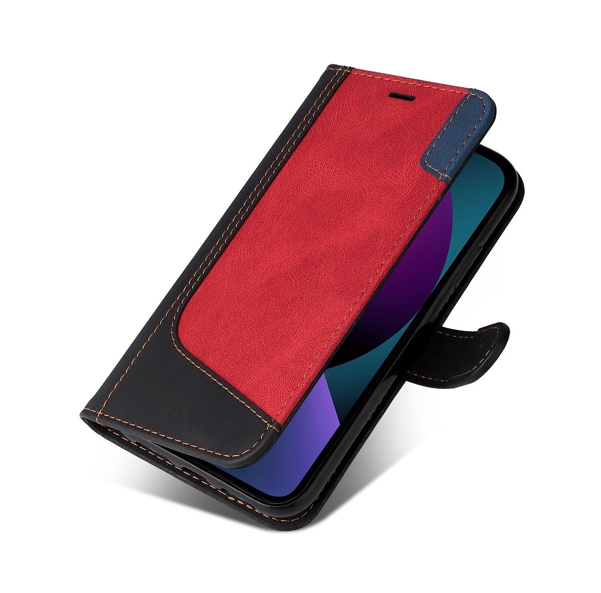 PU Leather-Bookcase-IPhone 15-Zwart-Rood-8-Cityhoesje.nl