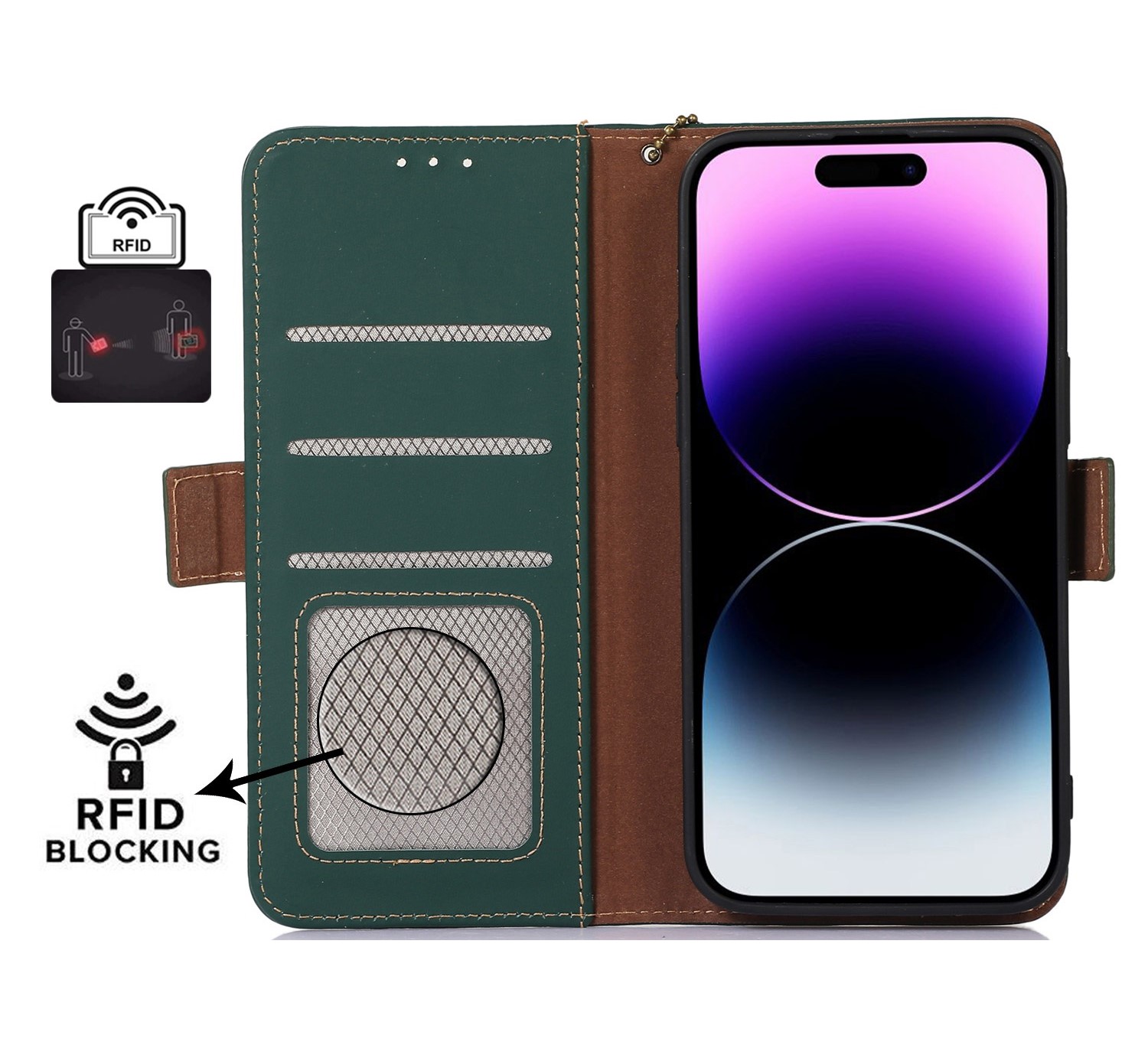 RFID blocking-Bookcase-IPhone 15 Pro-Donker Groen-2-Cityhoesje.nl