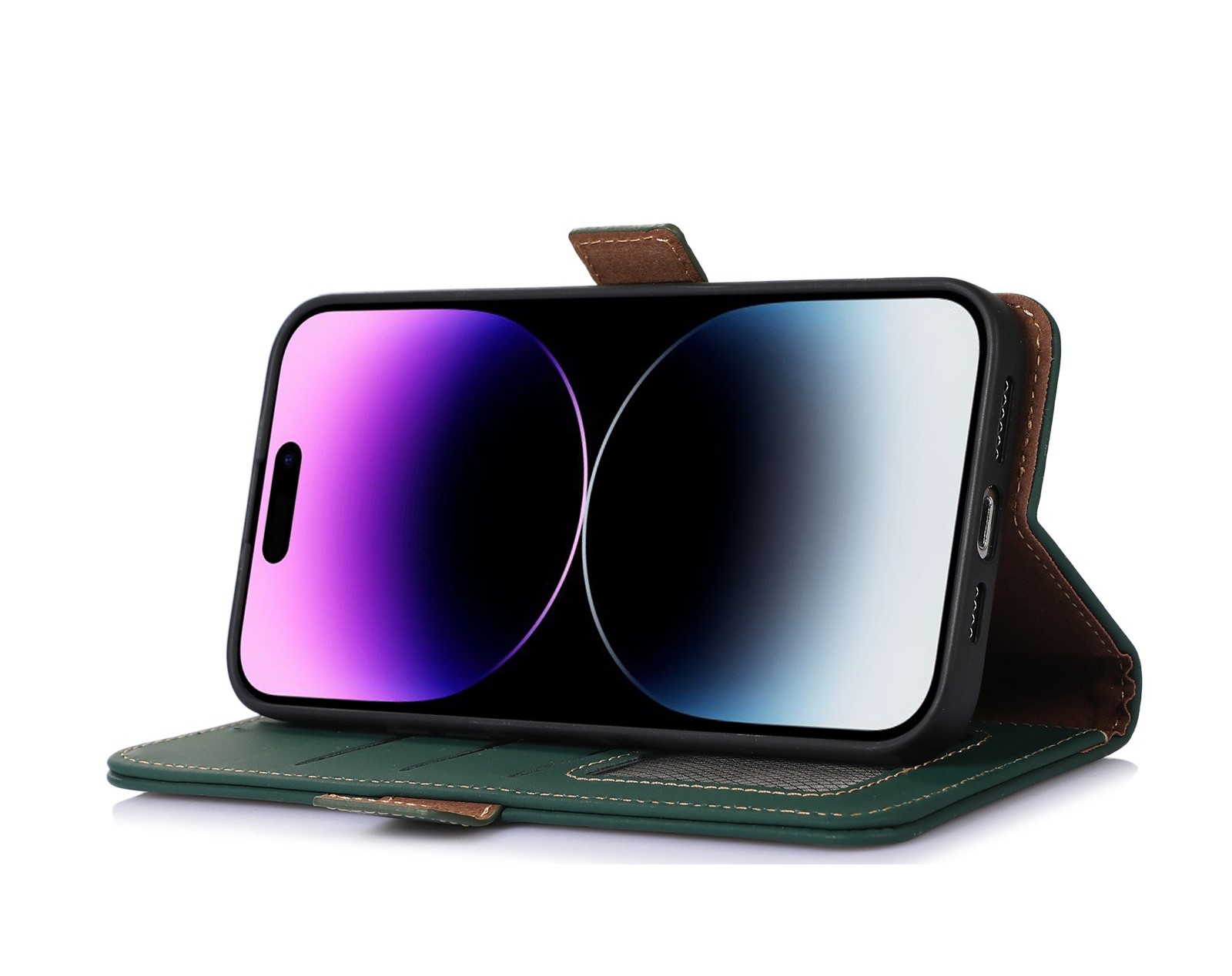 RFID blocking-Bookcase-IPhone 15 Pro-Donker Groen-3-Cityhoesje.nl