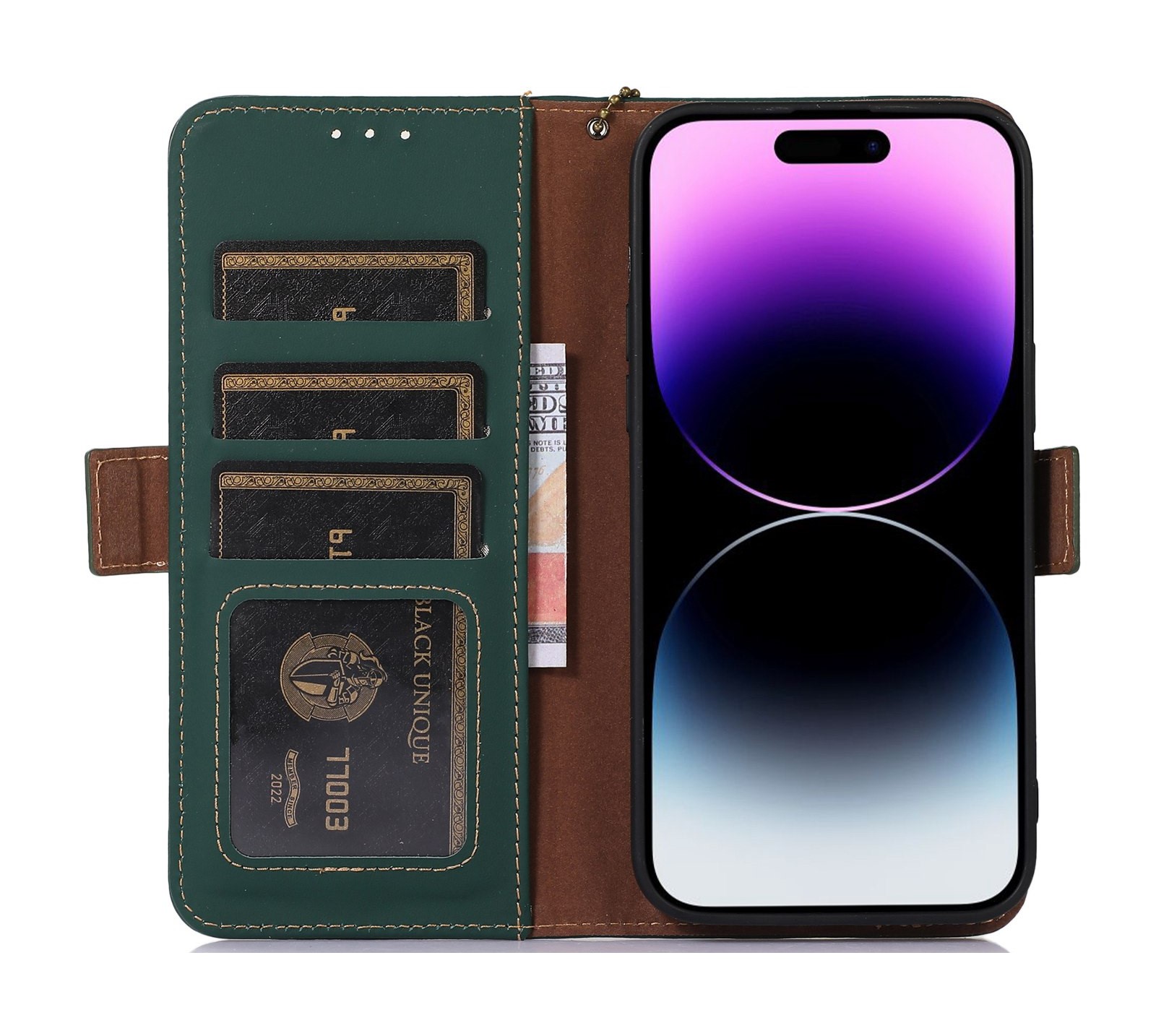 RFID blocking-Bookcase-IPhone 15 Pro-Donker Groen-4-Cityhoesje.nl