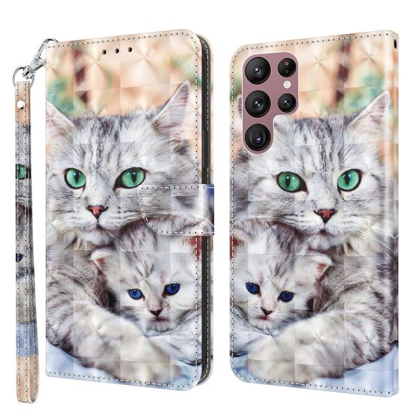 Cityhoesje-Samsung Galaxy S22 Ultra - Bookcase - Print 3D katten - incl. Pasjeshouder
