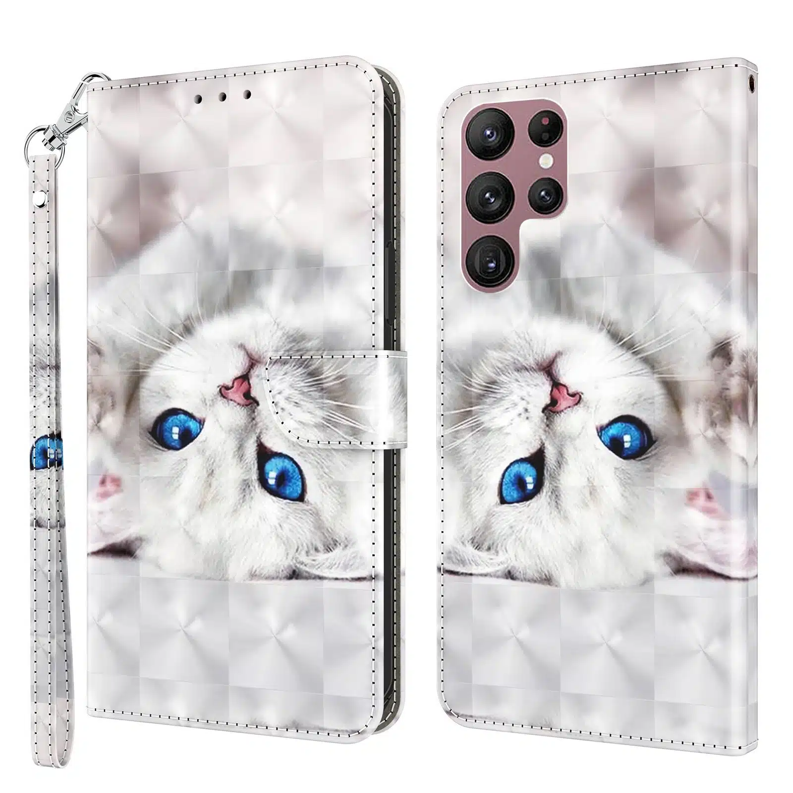 Samsung S22 Ultra 5G-Bookcase-Print-White cat-1-Cityhoesje.nl