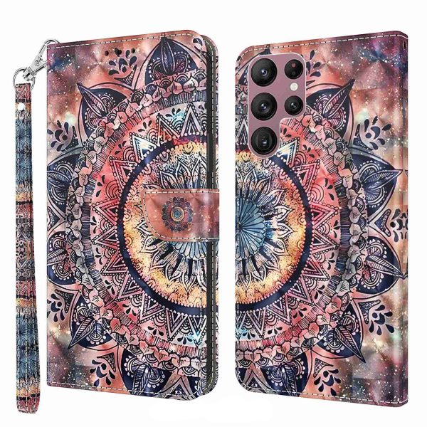 Cityhoesje-Samsung S23 Ultra - Bookcase - Print - Colorful Mandala Rood