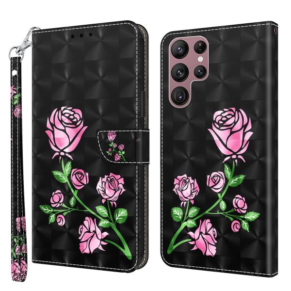 Cityhoesje-Samsung Galaxy S23 Ultra Bookcase - Print Couple Roses Zwart