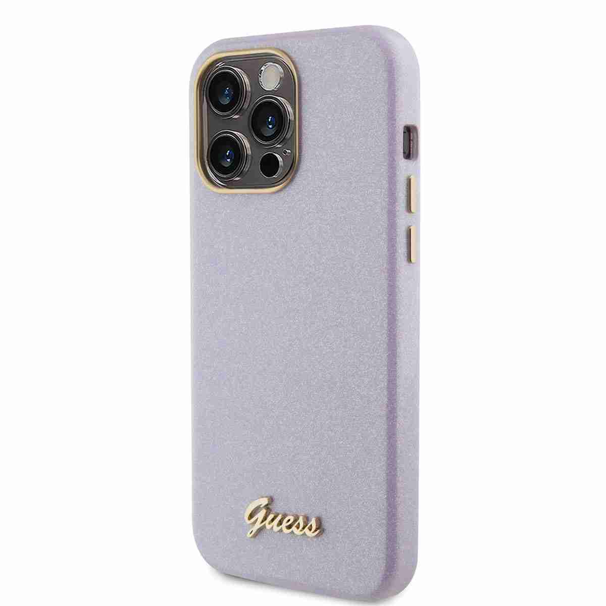 Guess iPhone 15 Pro Max TPU Back Cover hoesje - Glitter Glossy Script - Lila1