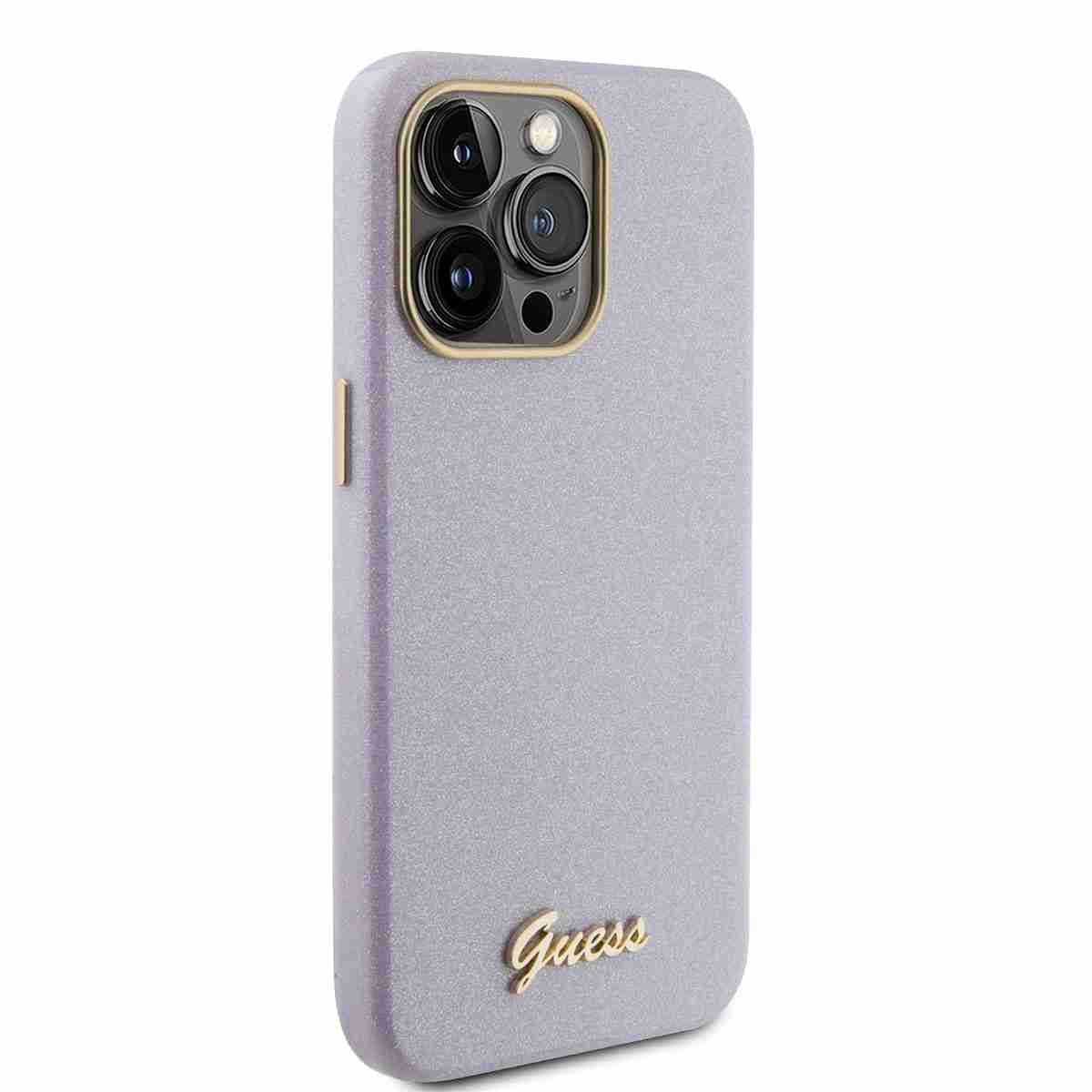Guess iPhone 15 Pro Max TPU Back Cover hoesje - Glitter Glossy Script - Lila4