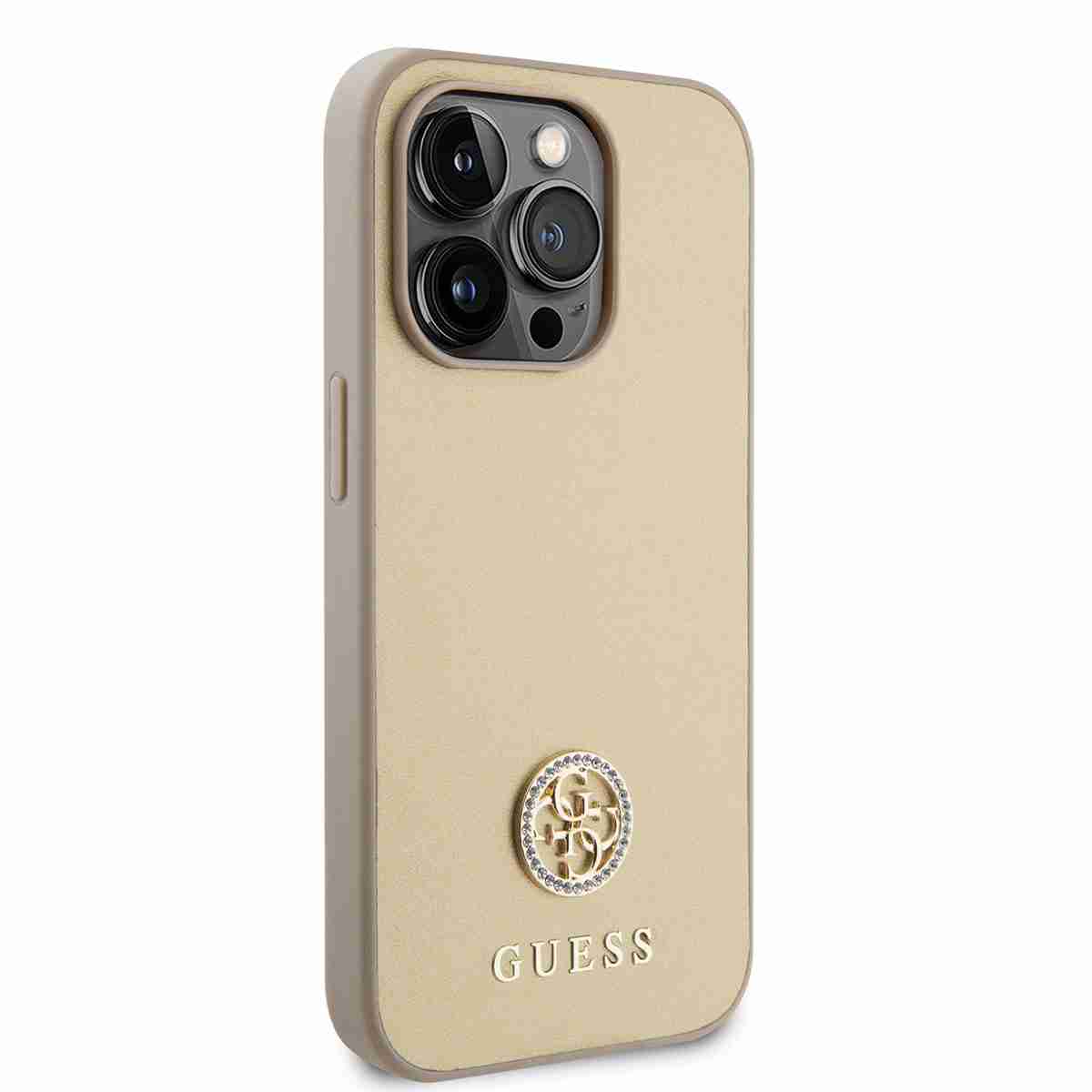 Guess iPhone 15 Pro TPU Back Cover hoesje - 4G Metal Logo - Strass - Goud4