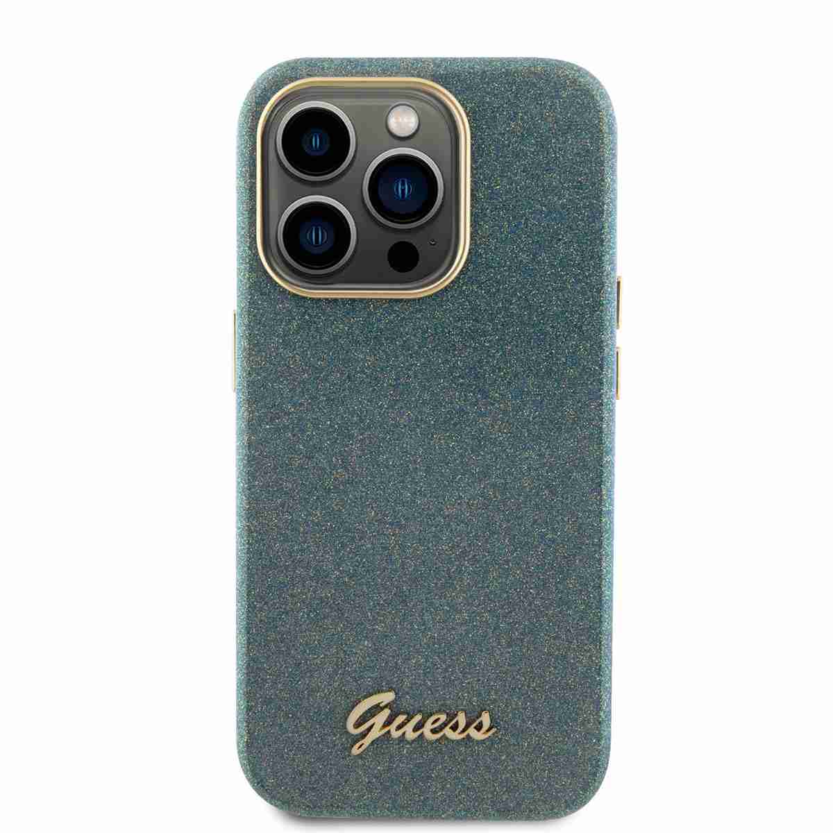 Guess iPhone 15 Pro TPU Back Cover hoesje - Glitter Glossy Script - Khaki3