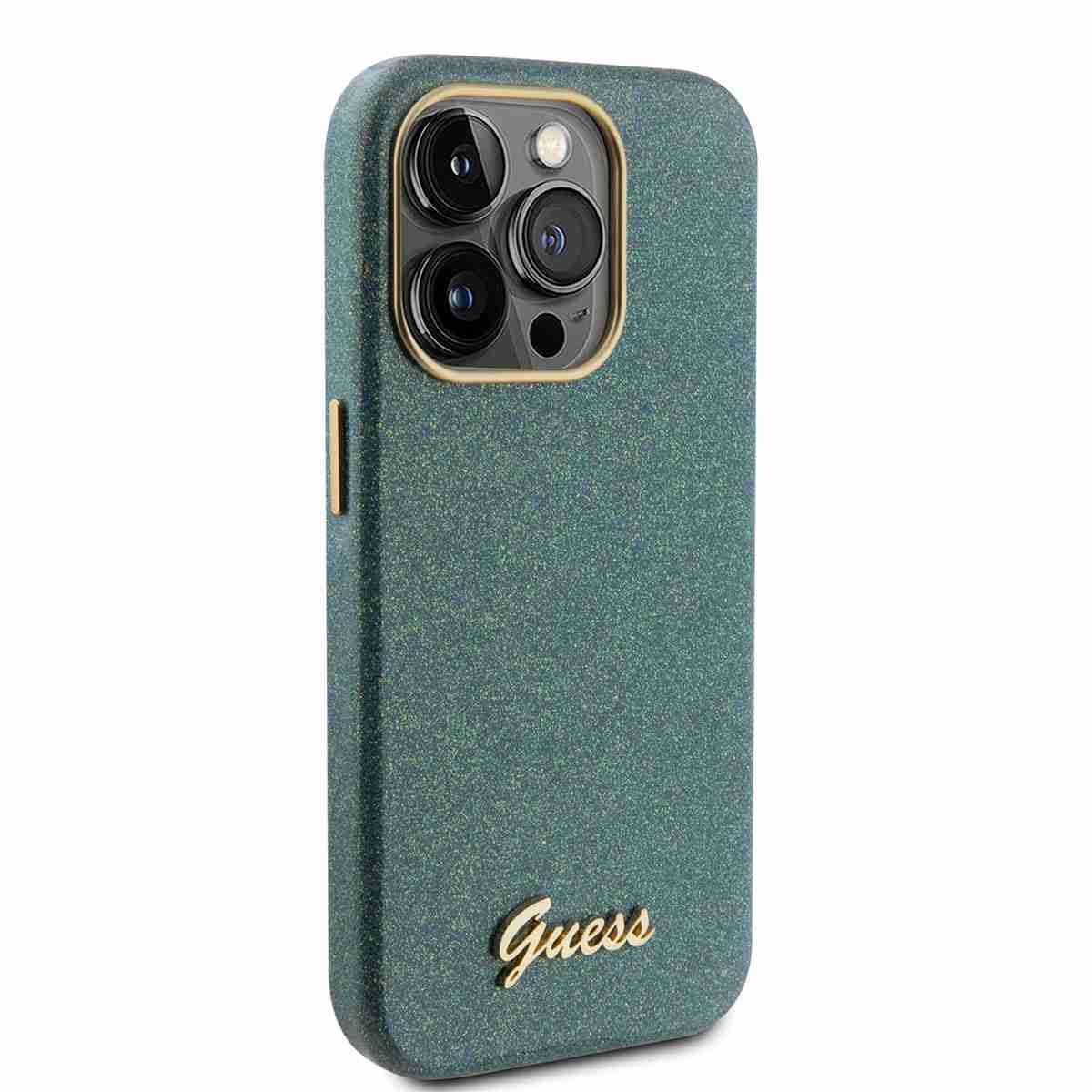 Guess iPhone 15 Pro TPU Back Cover hoesje - Glitter Glossy Script - Khaki4