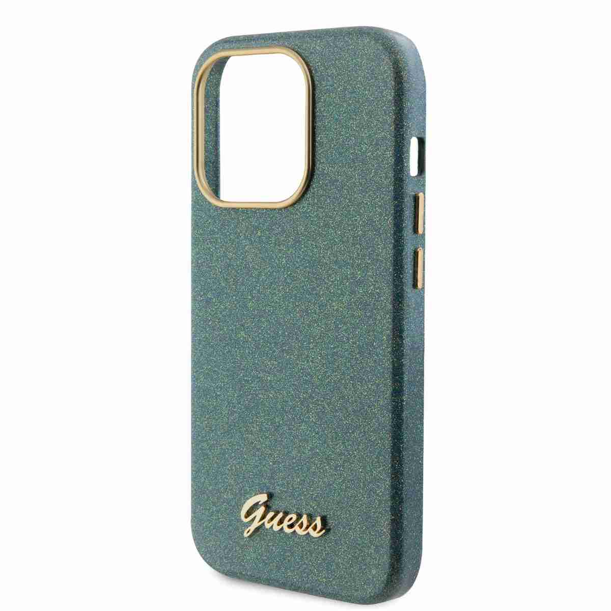 Guess iPhone 15 Pro TPU Back Cover hoesje - Glitter Glossy Script - Khaki5