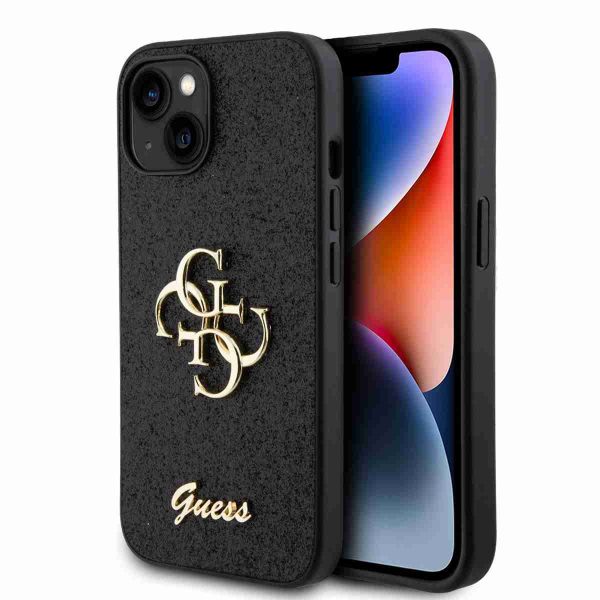 Guess - Backcover iPhone 15 - Big 4G - Fixed Glitter - Zwart