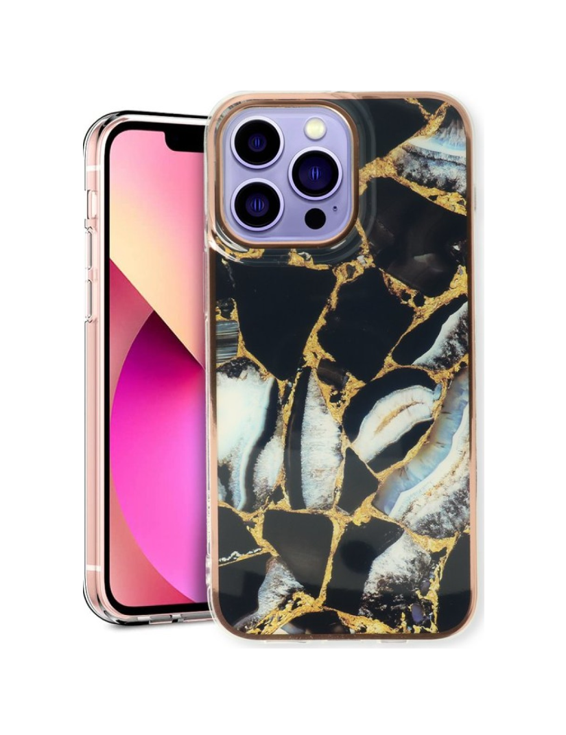 CaseMania-Marmer Backcover-Iphone 15 Pro-Zwart-9-Cityhoesje.nl