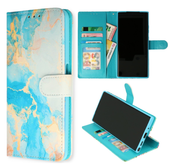 Cityhoesje-Bookcase-Samsung Galaxy A24-Marmer Blauw Goud