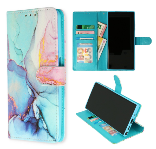 Cityhoesje-Bookcase-Samsung Galaxy A24-Marmer Roze Blauw