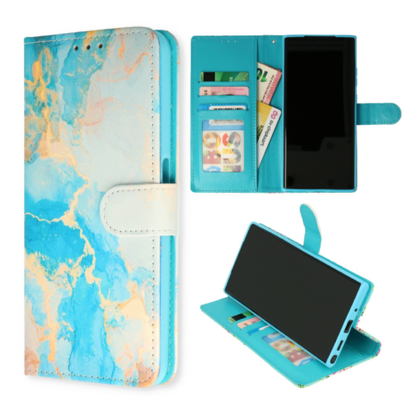 Cityhoesje - Bookcase - Geschikt voor Samsung S24/S25 - Marmer Blauw Goud