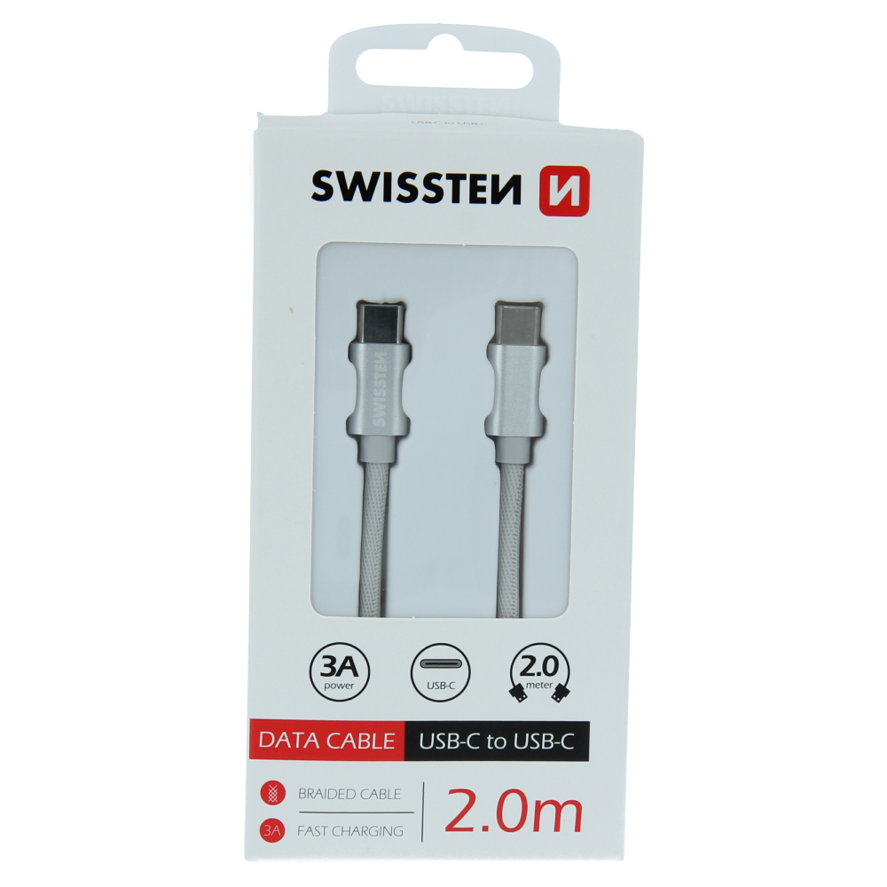 Swissten USB-C naar USB-C Kabel voor Samsung, Apple iPhone 15 & iPad - 2M - Zilver - Afbeelding 4