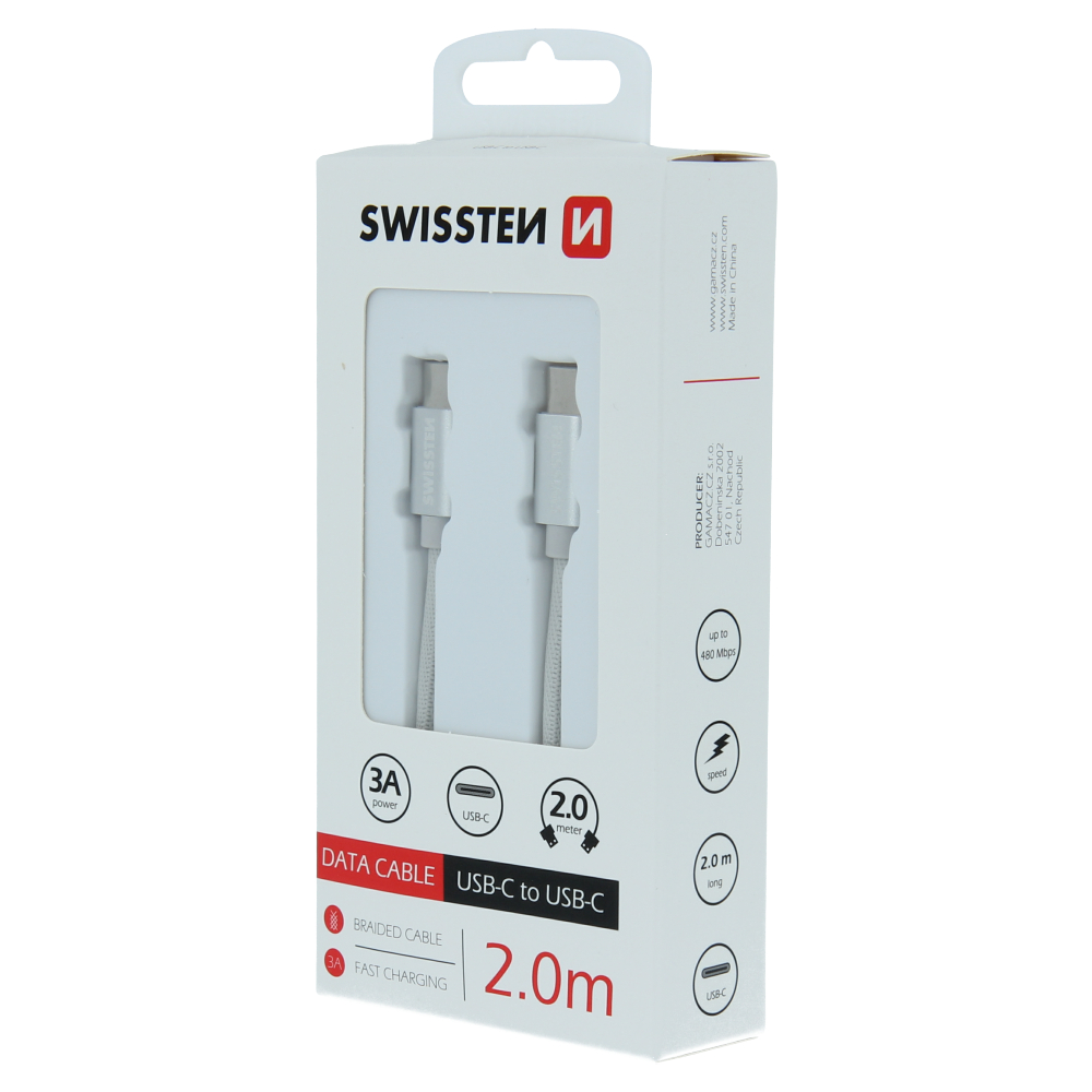 Swissten USB-C naar USB-C Kabel voor Samsung, Apple iPhone 15 & iPad - 2M - Zilver - Afbeelding 5