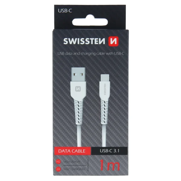 Swissten Kevlar USB naar USB-C kabel voor o.a. Samsung, Apple iPhone 15 & iPad - 1 M - Zwart