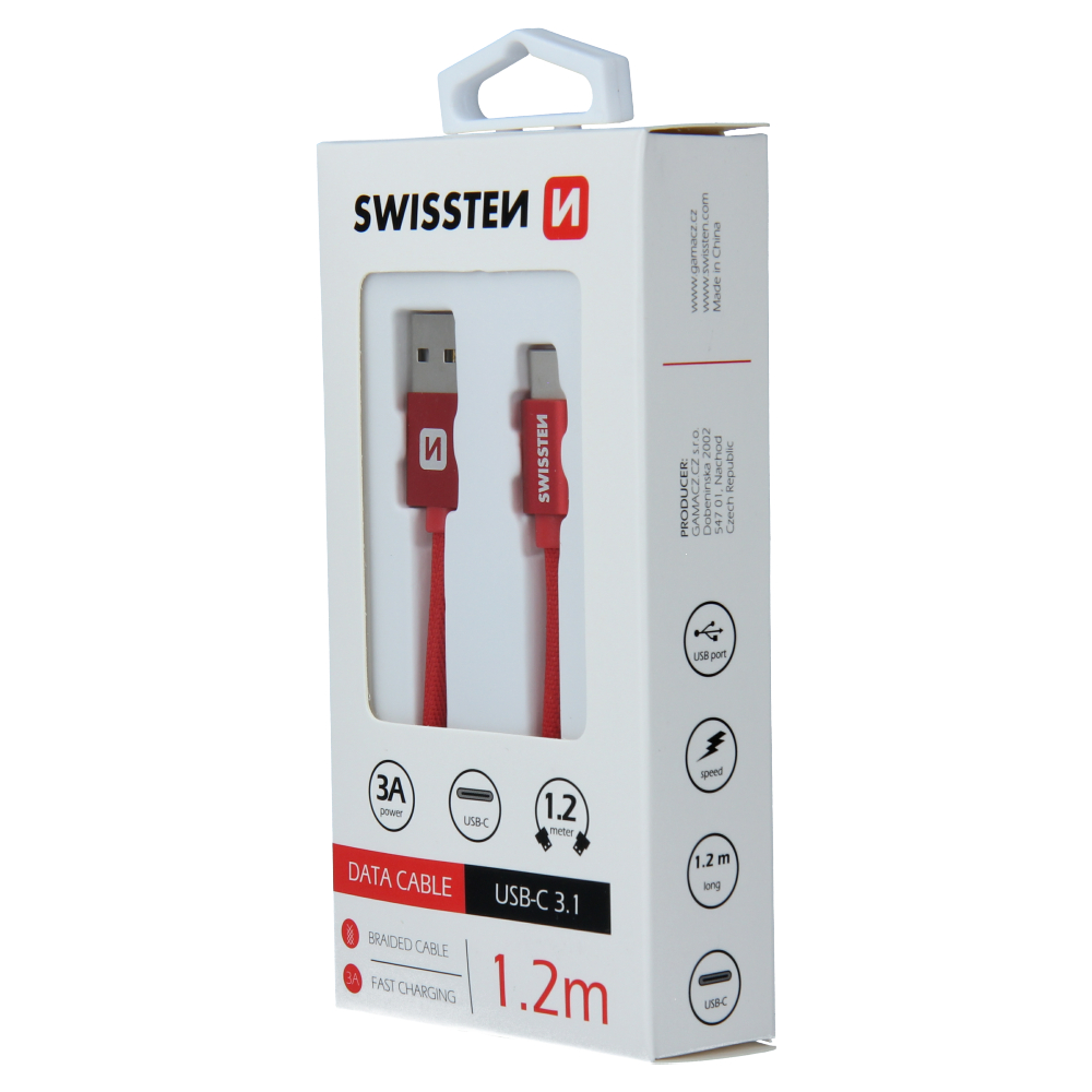 Swissten - Textile - USB to USB-C -  1.2 mtr - Fast Charging - Rood - Afbeelding 6