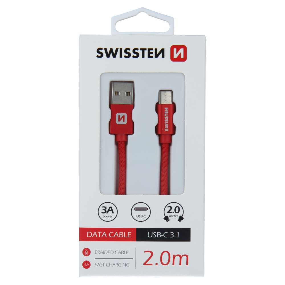 Swissten - Textile - USB to USB-C -  2 mtr - Fast Charging - Rood - Afbeelding 5