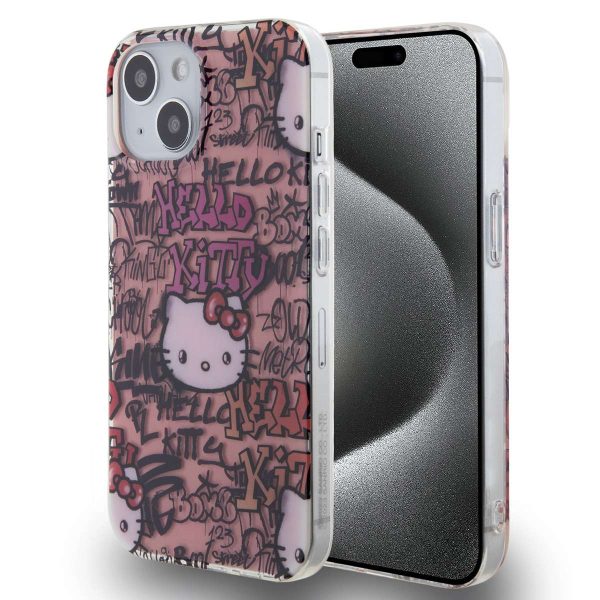 Hello Kitty - Backcover iPhone 15 - Graffiti Tags - Roze
