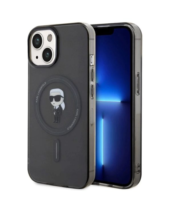 Karl Lagerfeld - Backcover iPhone 15 - Magsafe compatible - Karl's Head - Zwart