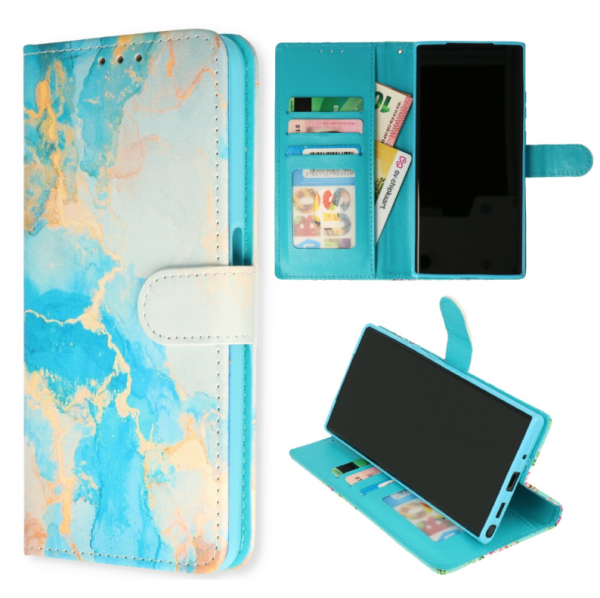 Cityhoesje-Bookcase-Samsung Galaxy A25-Marmer Blauw Goud
