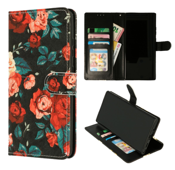 Cityhoesje - Bookcase - Geschikt voor Samsung S24-S25 - Bloemen Vintage Rood
