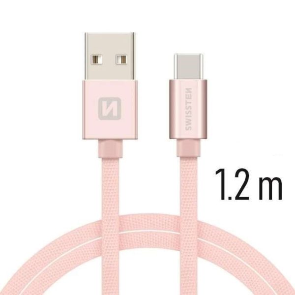 Swissten - Textile - USB to USB-C -  1.2 mtr - Fast Charging - Roségoud