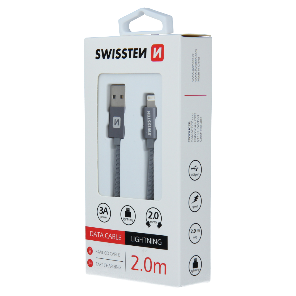 Swissten-Textile-USB -MFI-Lightning-Cable-2 m-Grijs-3-Cityhoesje
