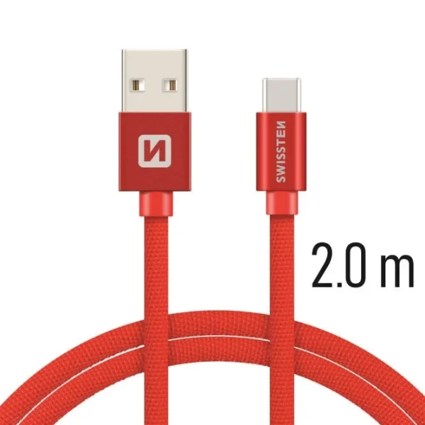 Swissten - Textile - USB to USB-C -  2 mtr - Fast Charging - Rood