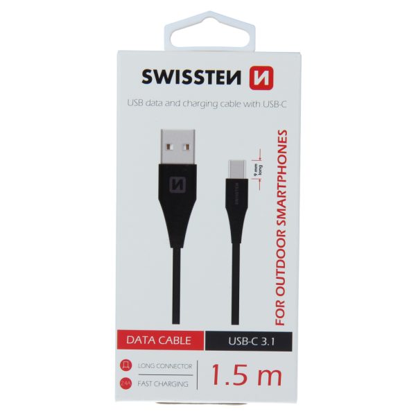 Swissten - Outdoor Textile - USB to USB-C - 1.5 mtr - 9mm - Fast Charging - Zwart