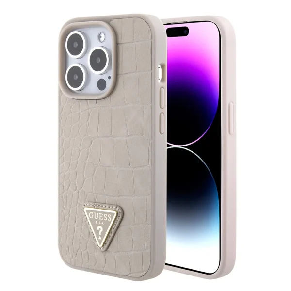 Guess - iPhone 15 Pro Max - Backcover Croco  triangle logo - Beige
