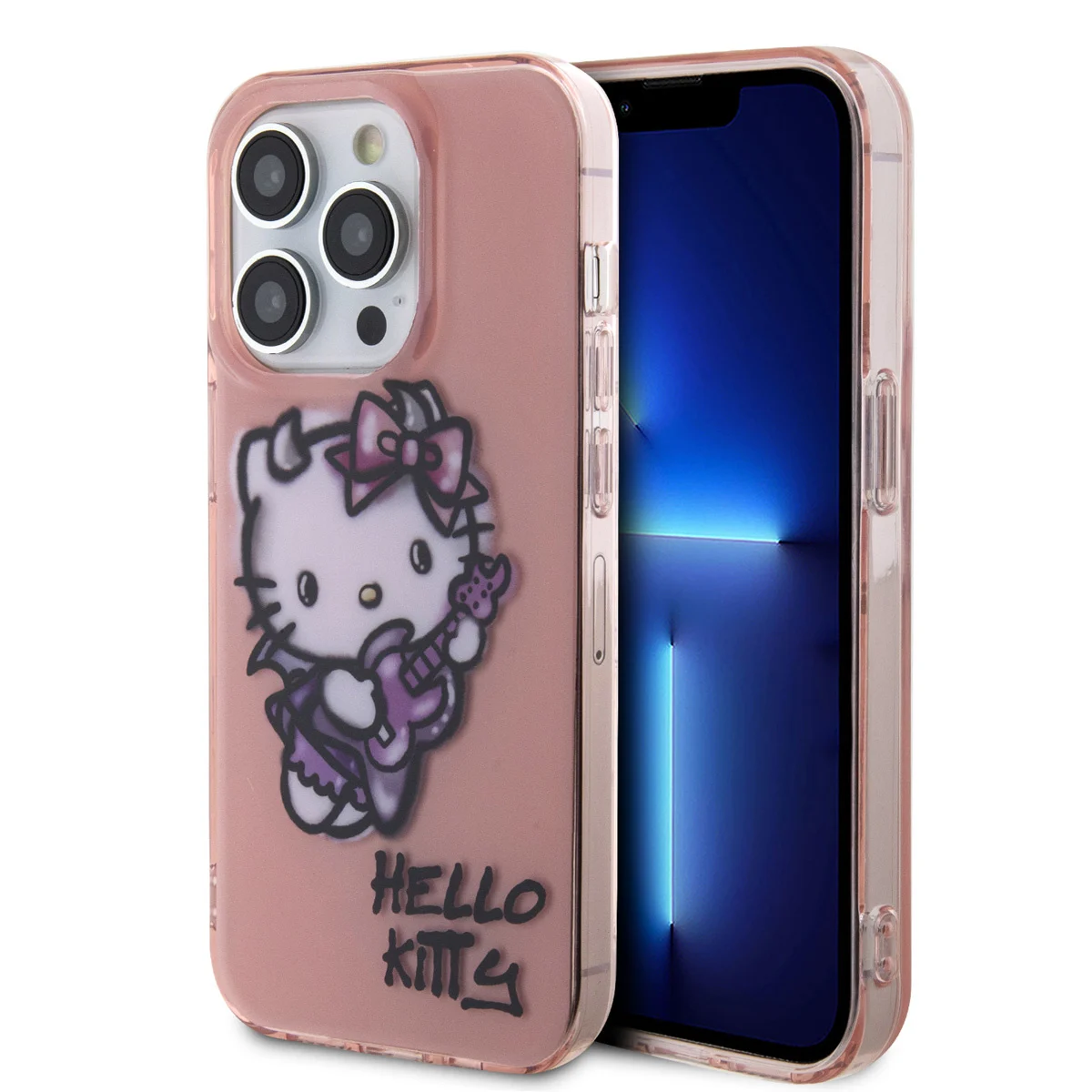 Hello Kitty iPhone 15 Pro Max TPU Back Cover hoesje - Graffiti Guitar - Roze