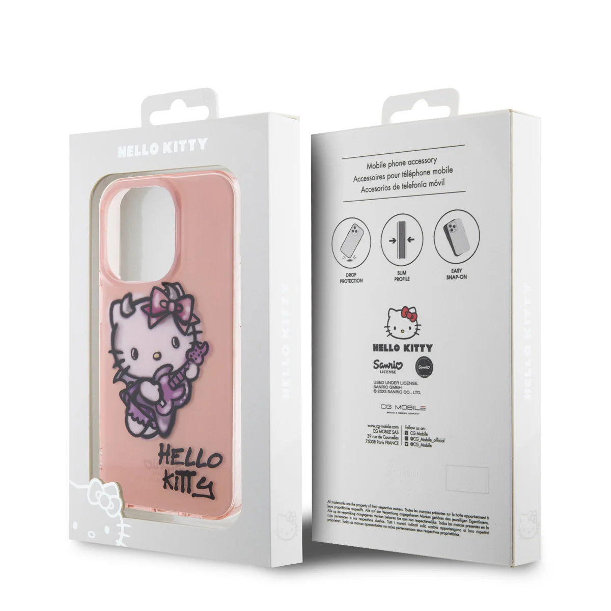 Hello Kitty iPhone 15 Pro Max TPU Back Cover hoesje - Graffiti Guitar - Roze7