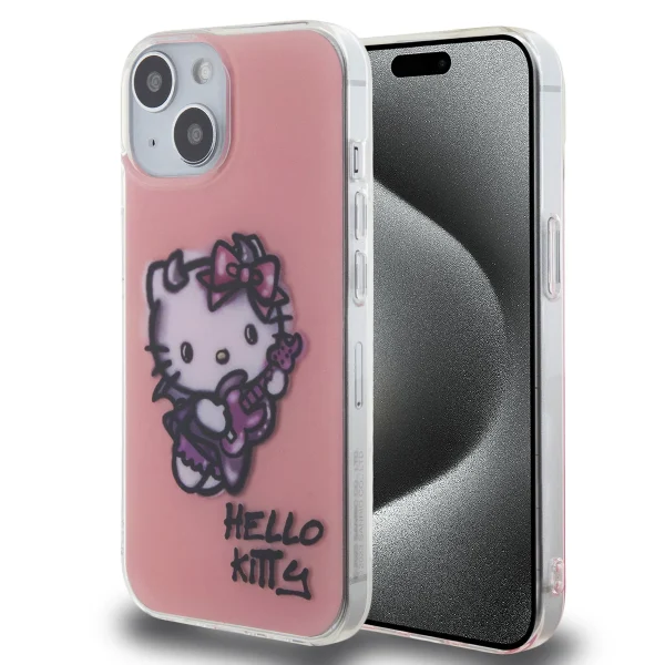 Hello Kitty - Backcover iPhone 15 - Graffiti Guitar - Roze