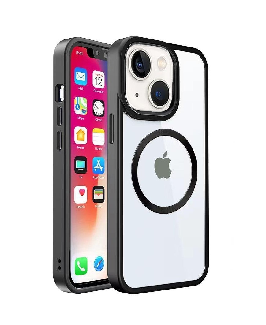 Cityhoesje - Backcover iPhone 15 - Magsafe - Transparant Zwart - Afbeelding 1
