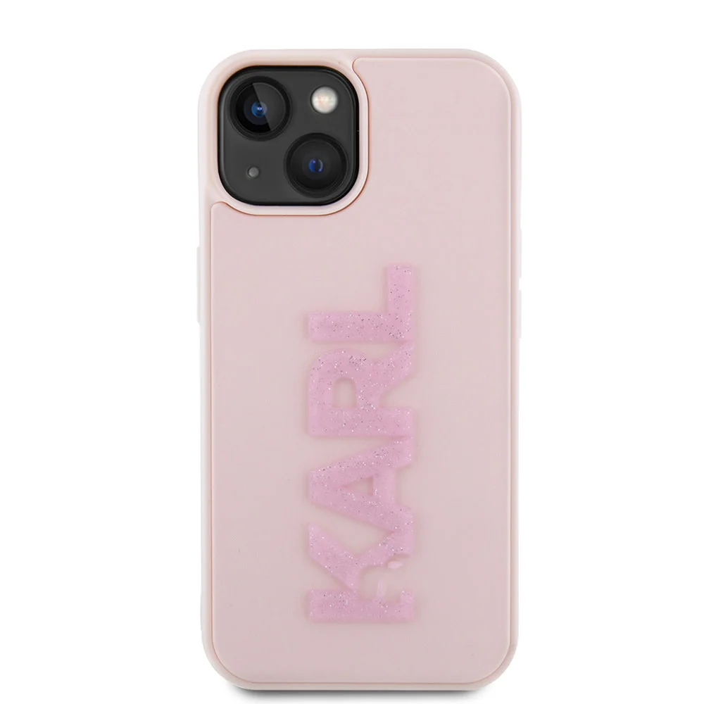Karl Lagerfeld iPhone 15 Plus & iPhone 14 Plus Backcover hoesje 3D logo glitter - Roze2