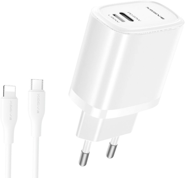 Xssive Quick Dual Port Charger + Cable Type-C to 8 Pin - voor alle telefoons - Wit