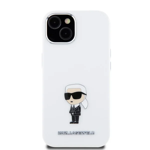 Karl Lagerfeld - Backcover iPhone 15 - Ikonik metal pin - Wit