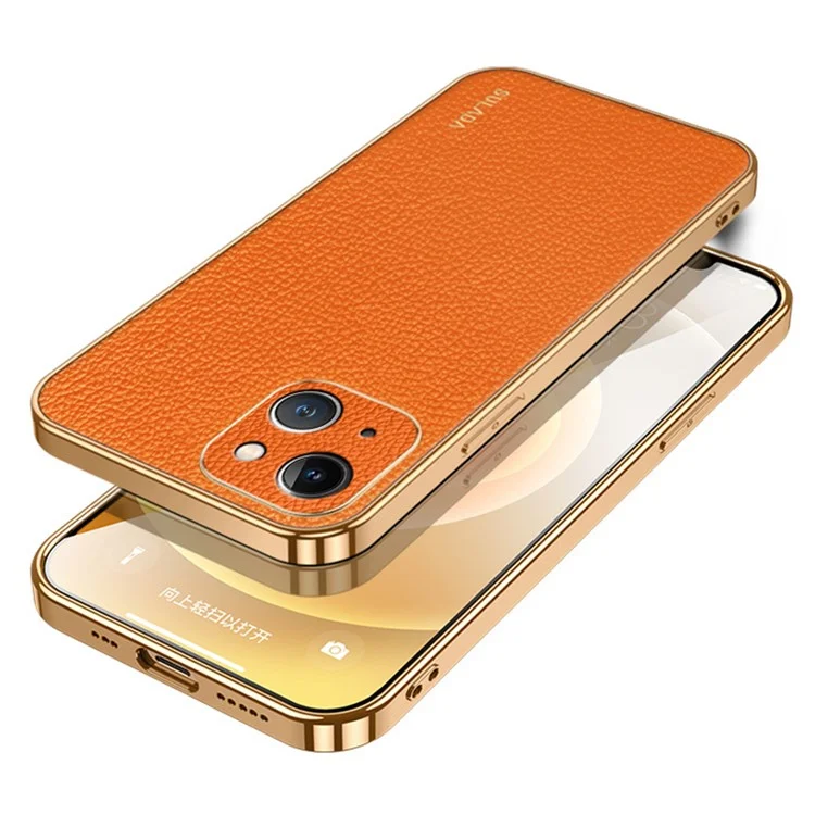Sulada - Backcover iPhone 15 - PU Leather Coated PC - Oranje - Afbeelding 1